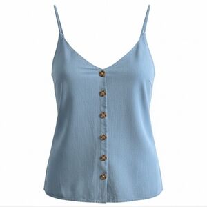 Streetwear Society Light Blue Tank Top Large NWT Tortoise Style Buttons